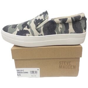 Steve Madden Camo Slip On Platform Sneaker Loafers Green Women's Size 9.5